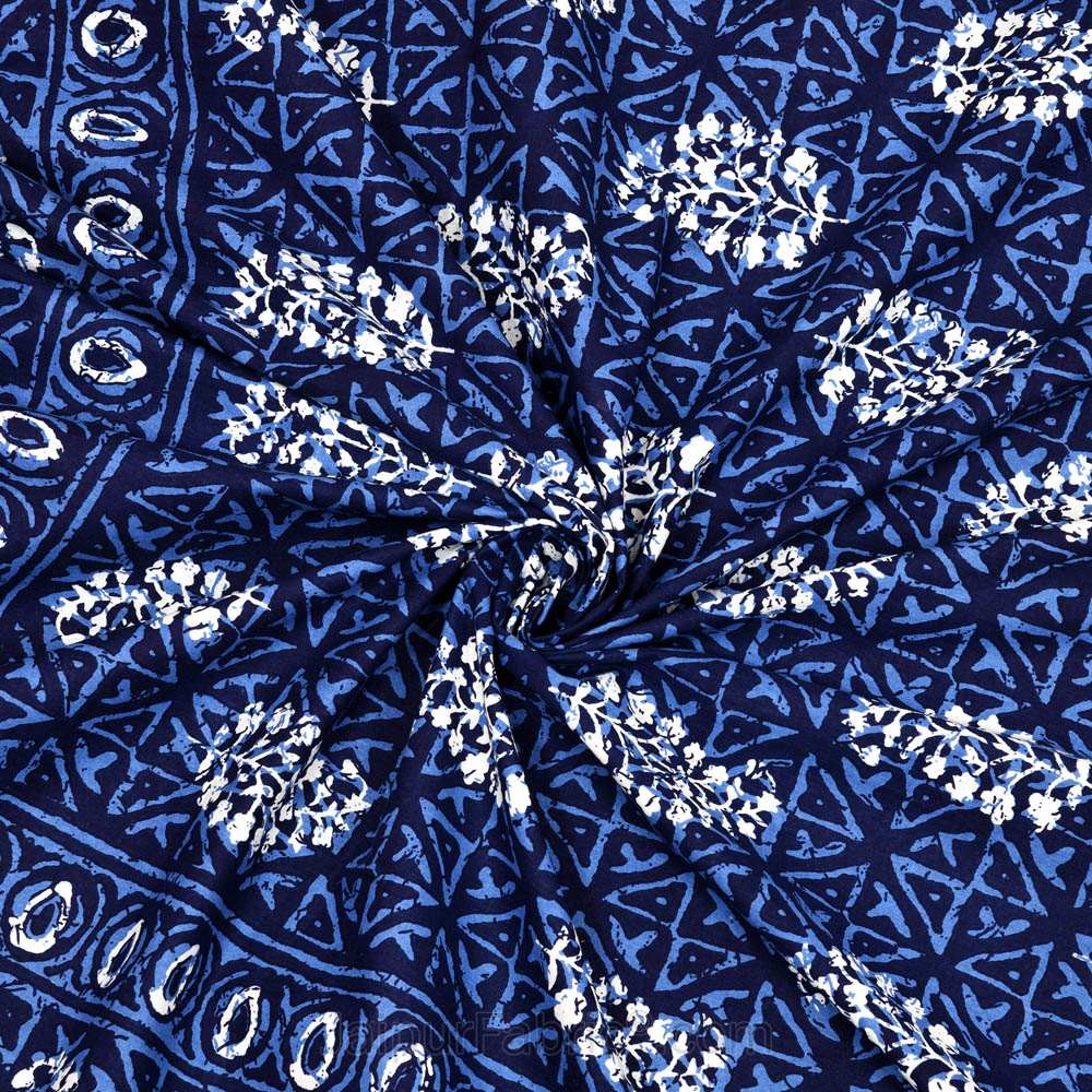 Blue Buta Dabu Print Jaipuri Double Bedsheet