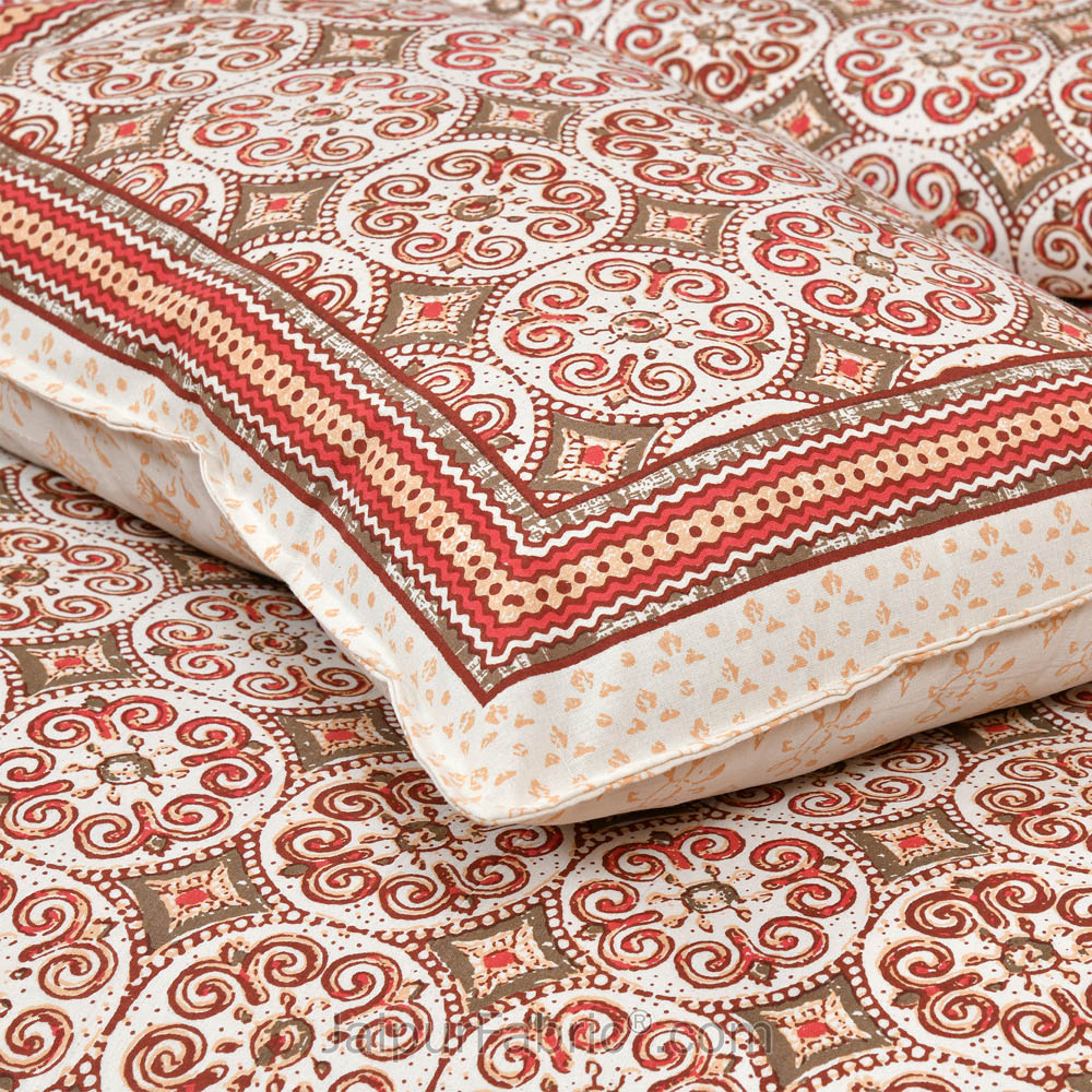 Peach Pattern Jaipur Fabric Double Bed Sheet