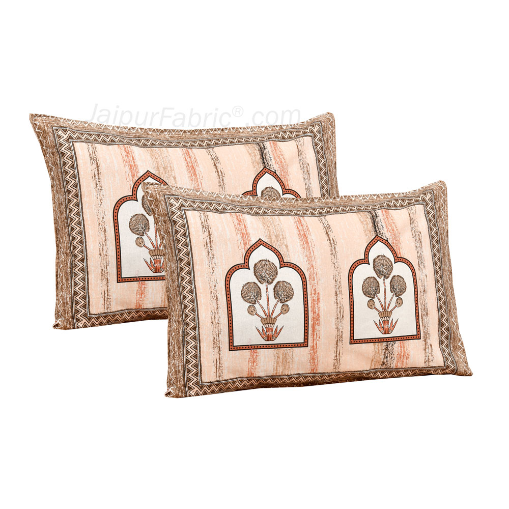 Jharokha Peach Jaipur Fabric Double Bed Sheet