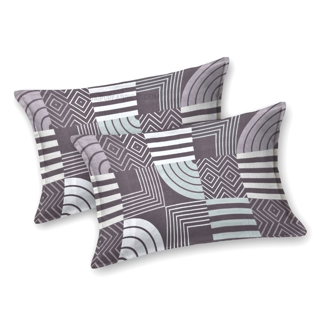 Geometric Maze Off White Purple Cotton King Size Bedsheet