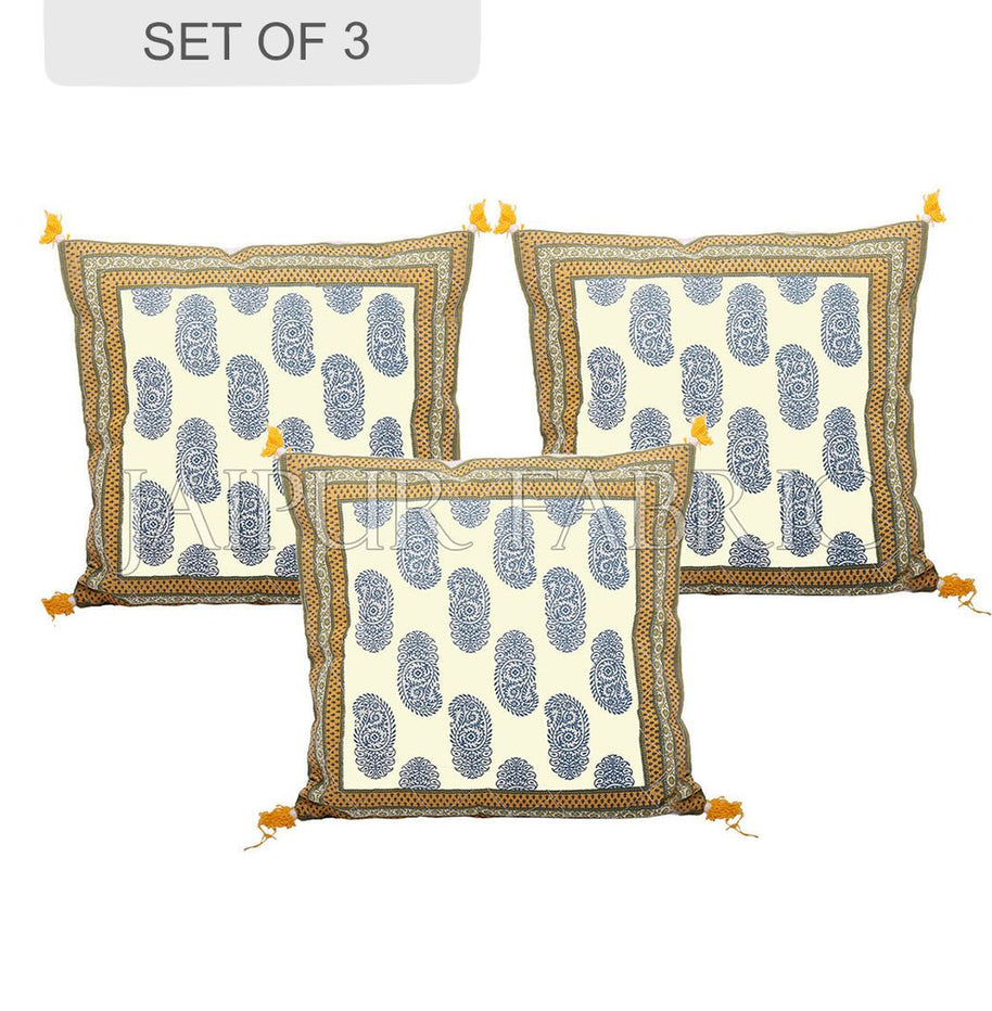 Olive Color Border Keri Block Print Cotton Cushion Cover