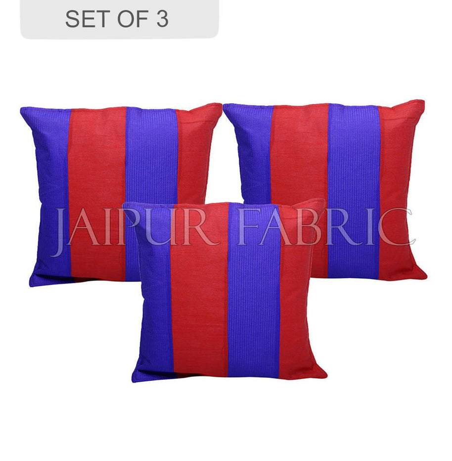 Red and Blue Thread Work Cotton Satin Silk Cushion Cover