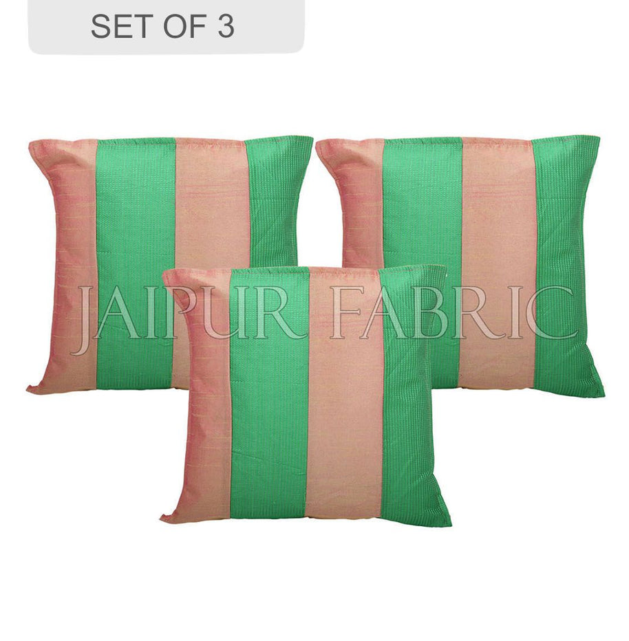 Copper and Green Thread Work Cotton Satin Silk Cushion Cover