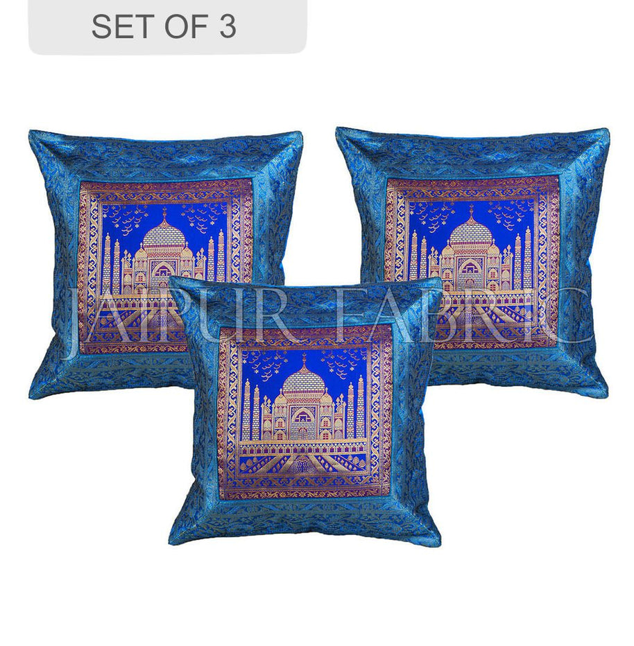 Blue Taj Mahal Thread Work cushion cover