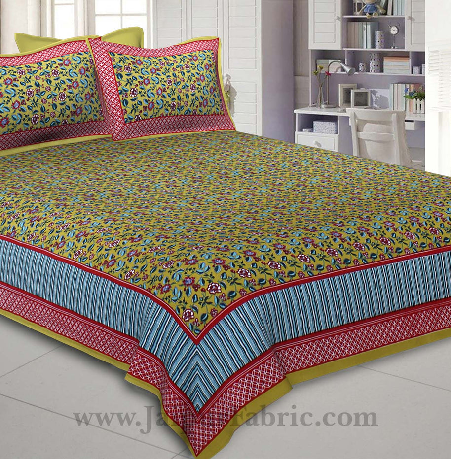 Mehandi Green Floral Covet Double Bedsheet