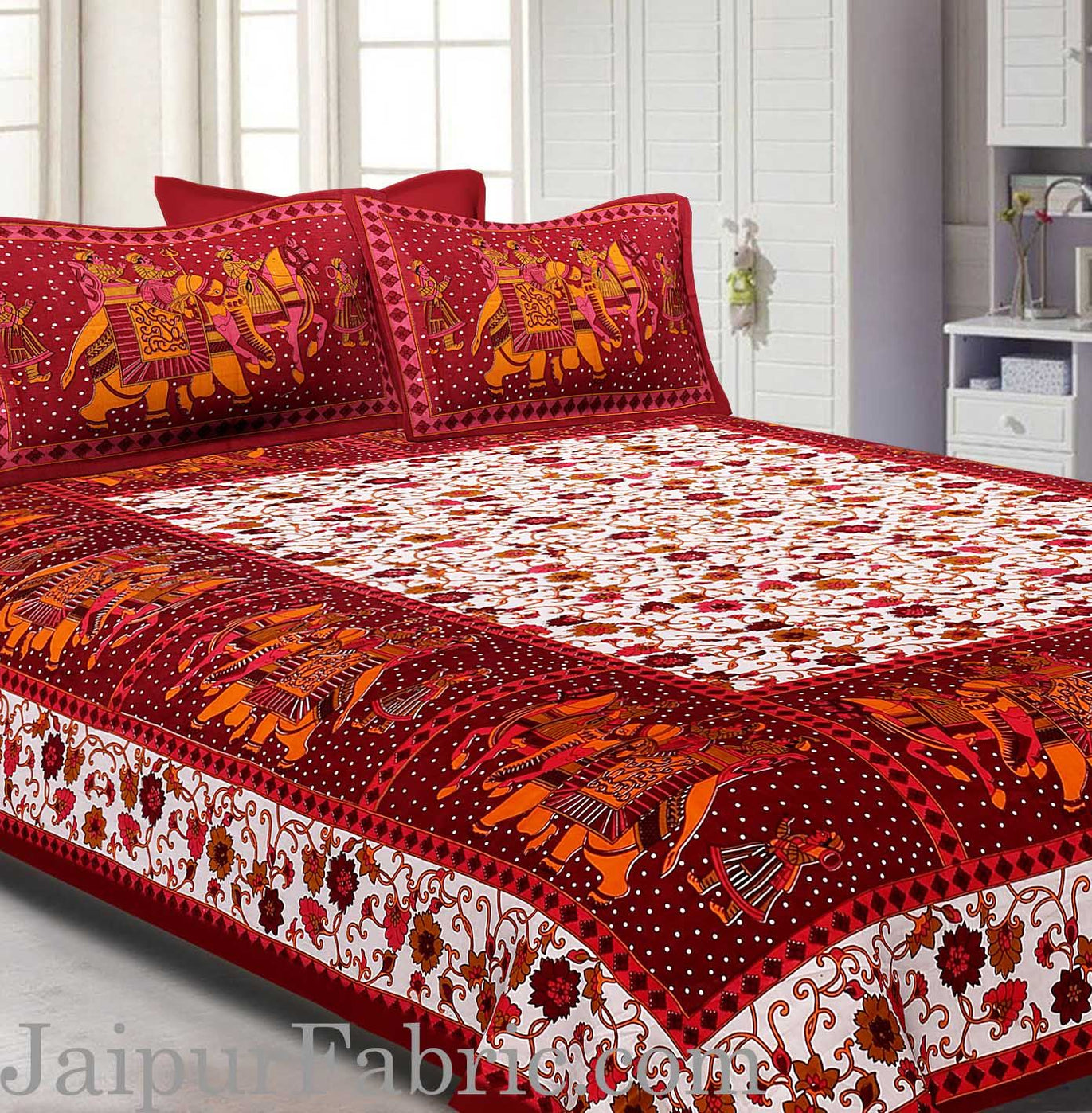 Dark Brown Gangaur Pattern cotton Double Bed sheet