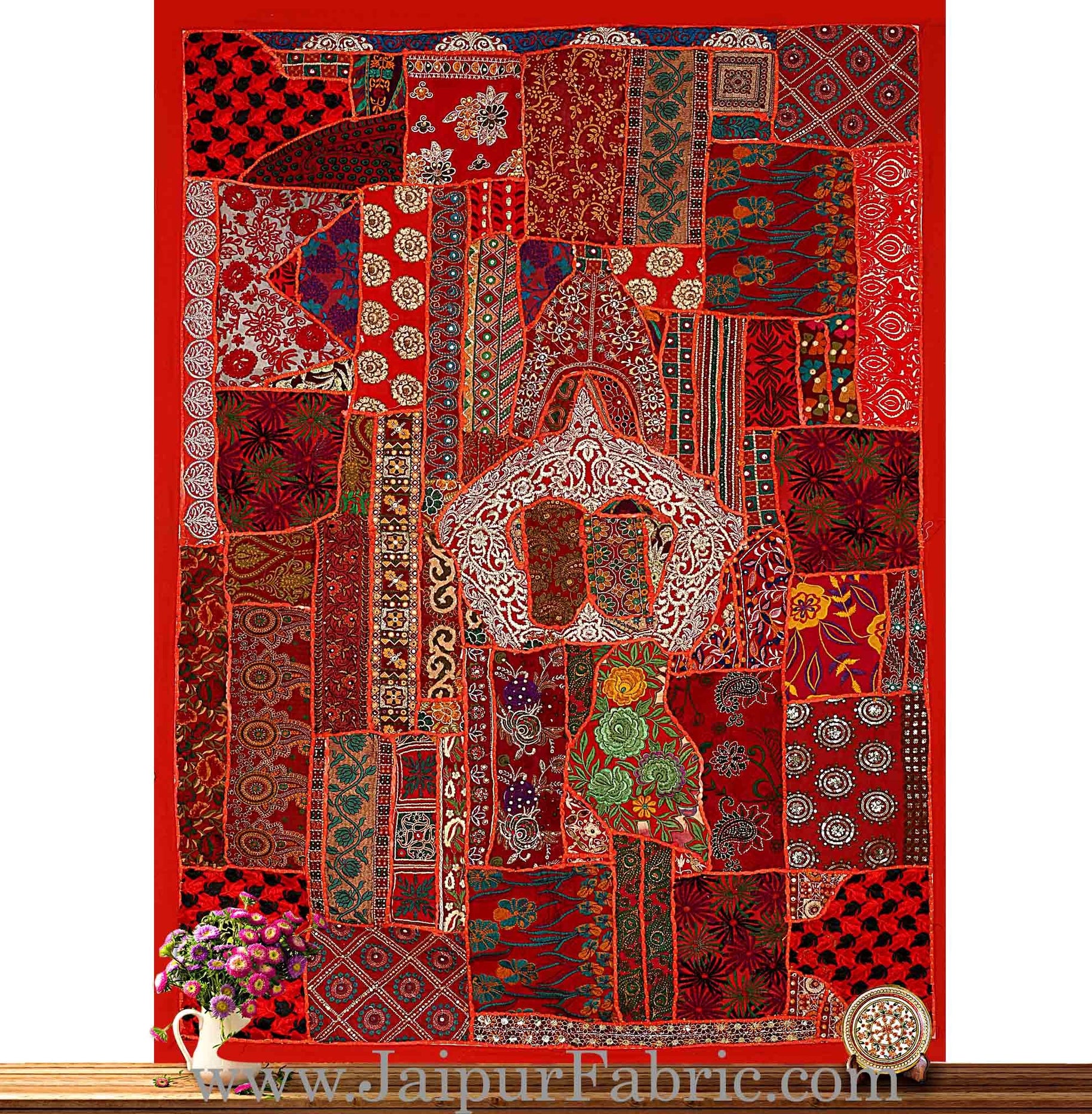 Wall hanging embroidered patchwork with applique work Multi Color