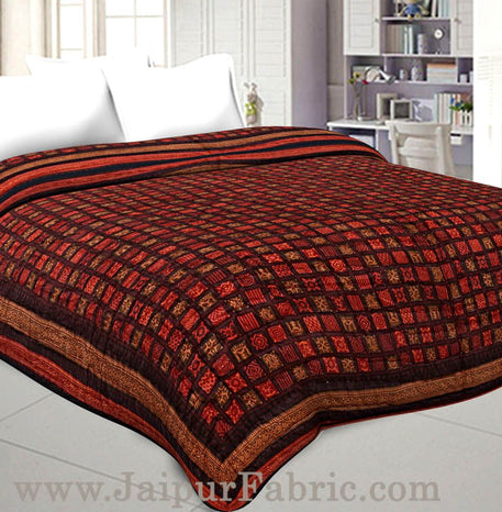 Double Bed Quilt Check & Dabu Cotton (Multicolour)