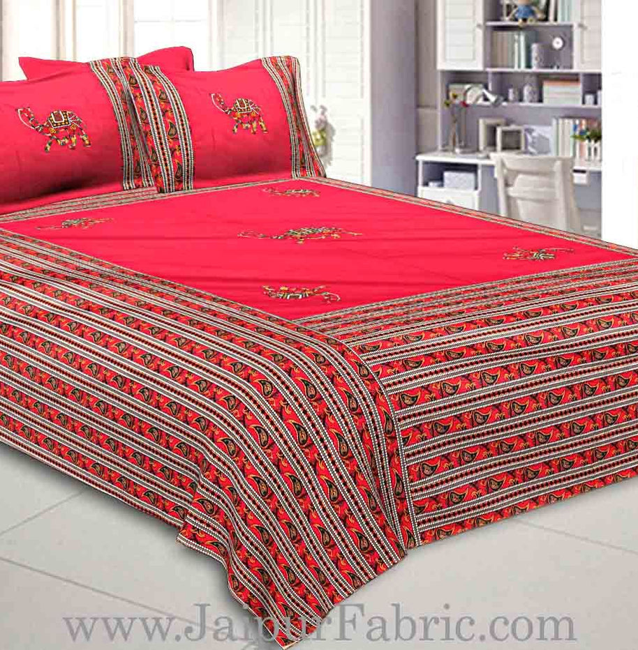 Double Bedsheet Rani Base Patchwork  (uplik) With Camel Design With Two Pillow Cover