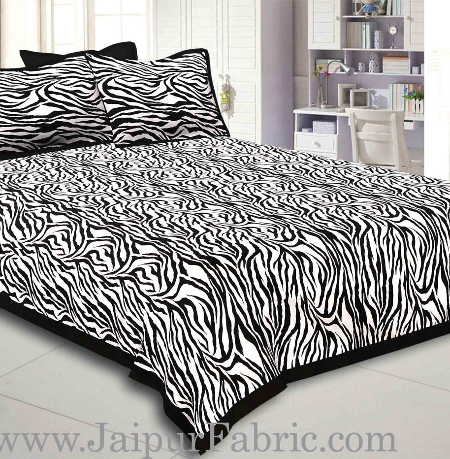 Black Border White  Base Zebra Print Fine Cotton Double Bed sheet  With Pillow Cover