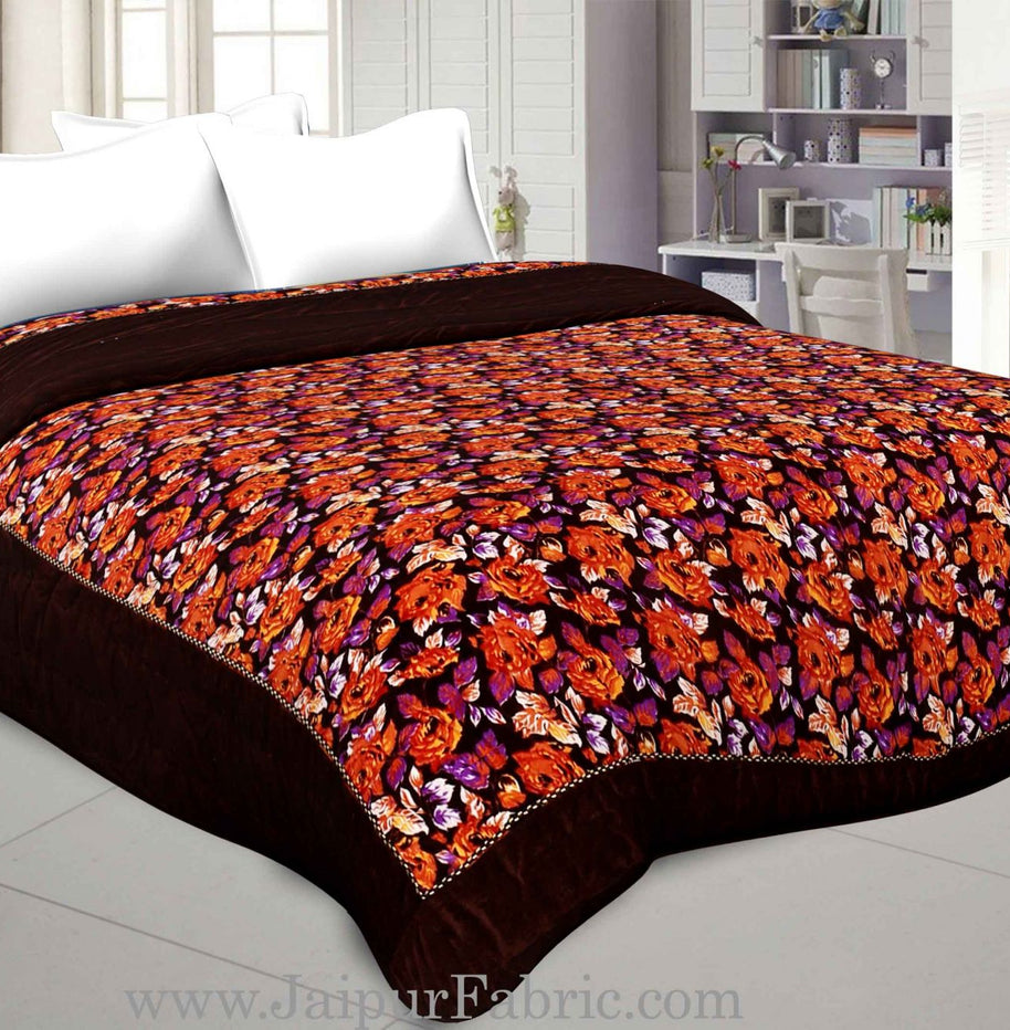 Dark Brown With Dori Floral Print Double Bed Quilt