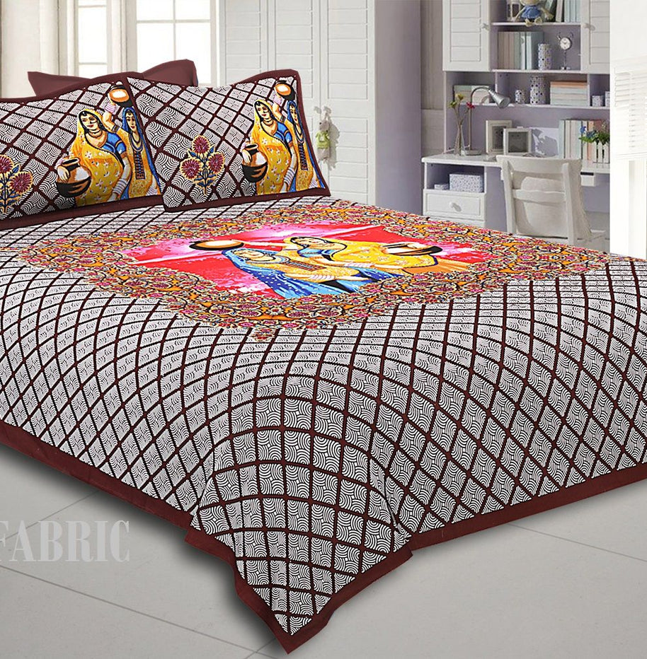 Dark Coffee Color Paniharan  design Cotton Double BedSheet