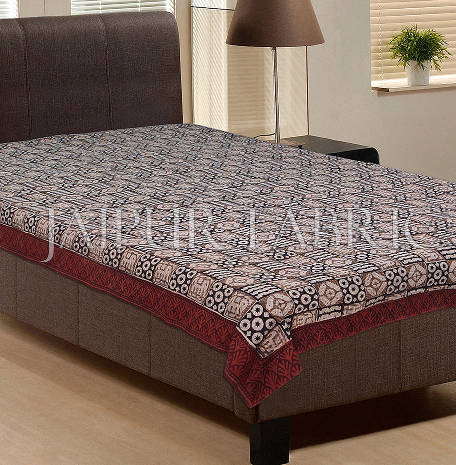 Square Prints With Red Border Single Cotton Bed Sheet