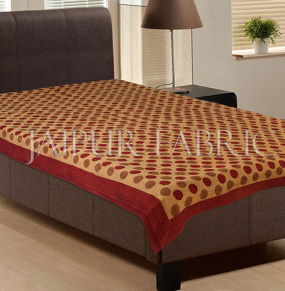 Red Polka Pattern Bagru Brown base Block Print Single Cotton Bed Sheet