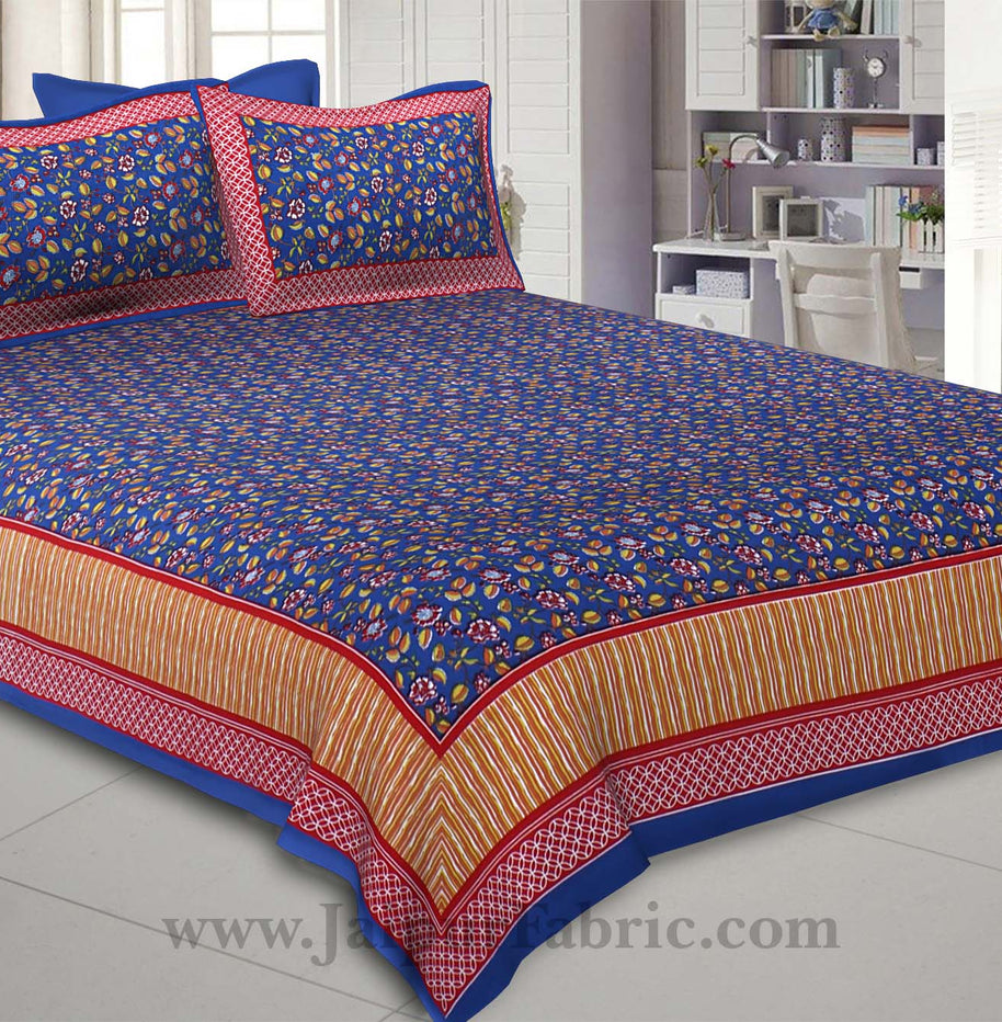 Royal Blue Floral Covet Double Bedsheet