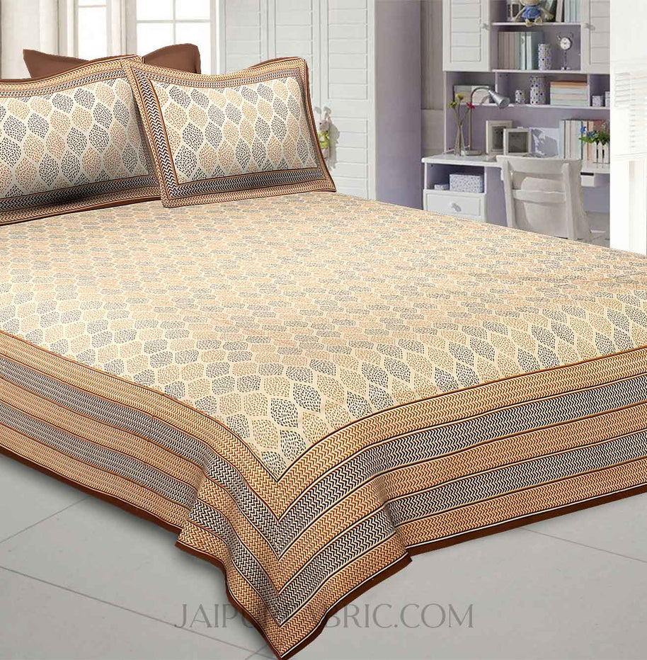 leafy style brown cotton satin king size bedsheet