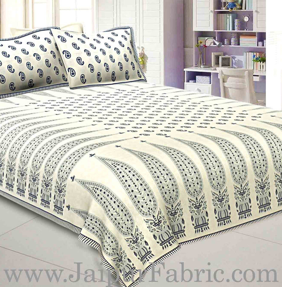 Double bedsheet Blue Long Leaf Smooth Cotton Screen Print