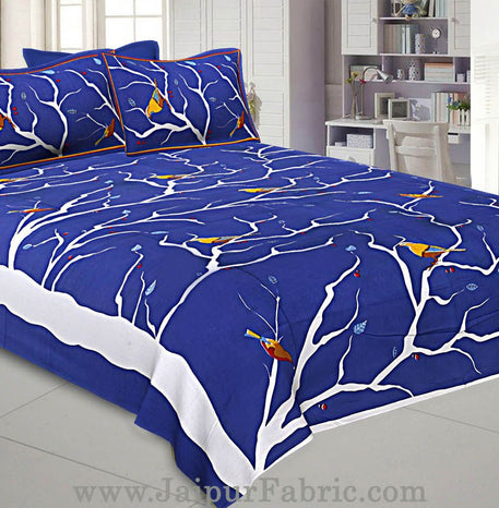 Indian Sparrow Double Bedsheet Blue Color With 2 Pillow covers