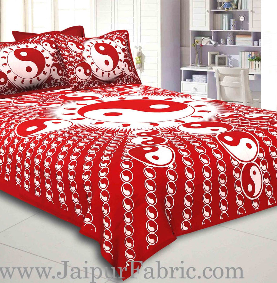 Red Border Red Base Doordarshan  Print Fine Cotton Double Bedsheet  With Pillow Cover