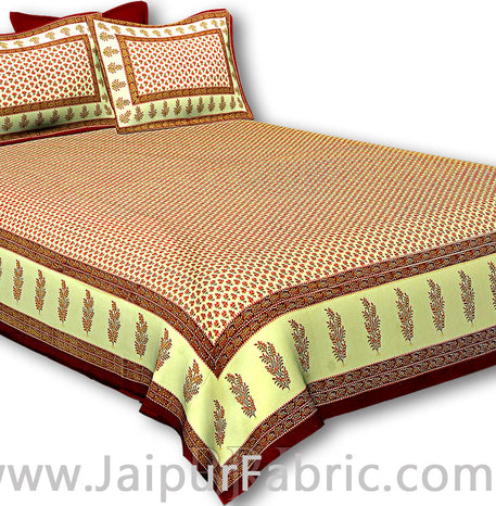 Maroon Border Cream Base Small Tree Pattern With Golden Print Super Fine Cotton Double Bedsheet