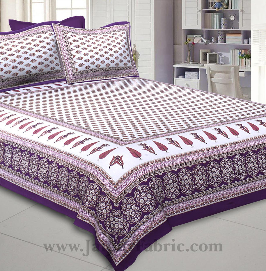 Purple Pink Gold Print Double Bedsheet