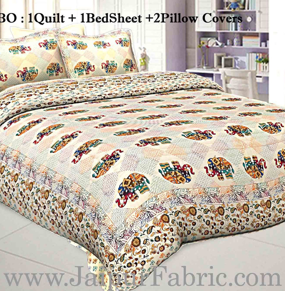 Jaipur Razai Double Bed With Satrangi Elephant Pattern Combo Pack