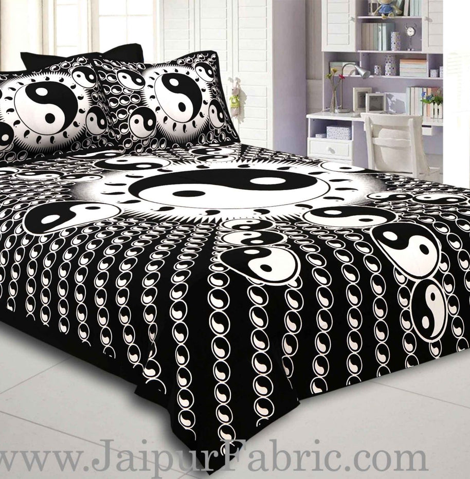 Black  Border Black  Base Doordarshan  Print Fine Cotton Double Bedsheet  With Pillow Cover