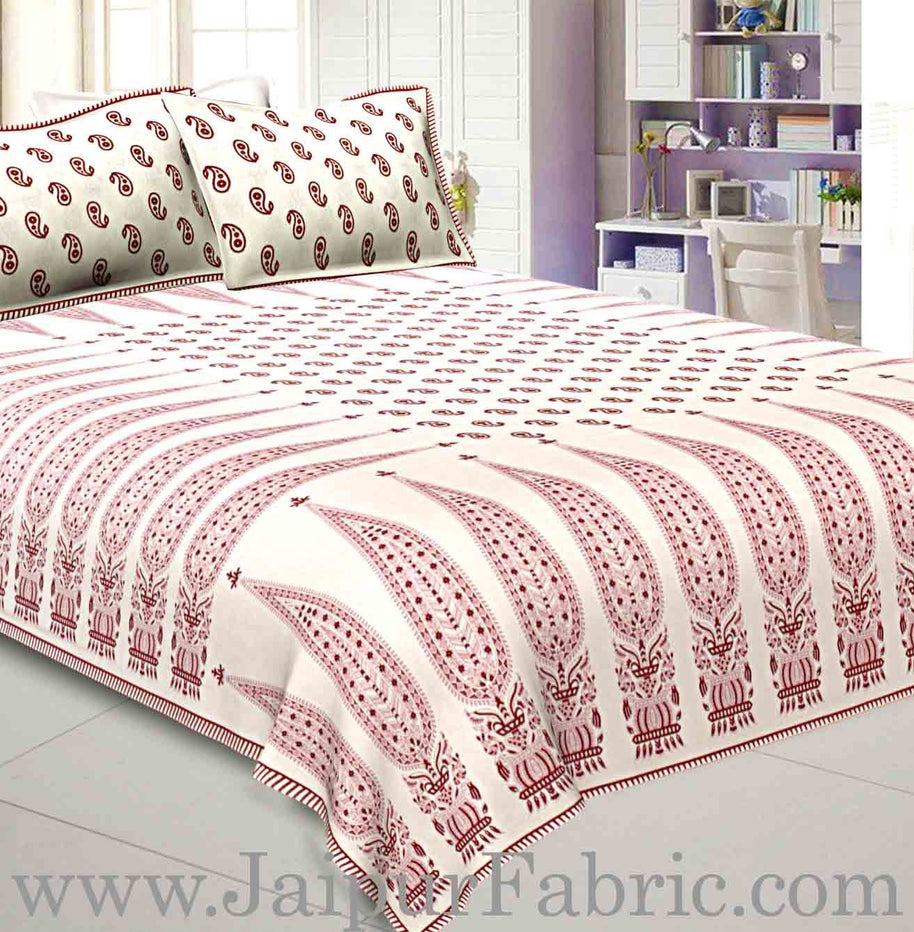 Double bedsheet Red Long Leaf Smooth Cotton Screen Print