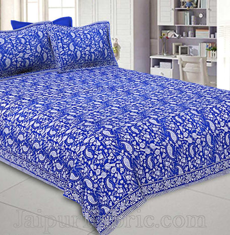 Double Bedsheet Royal Blue Paisley Floral Pattern