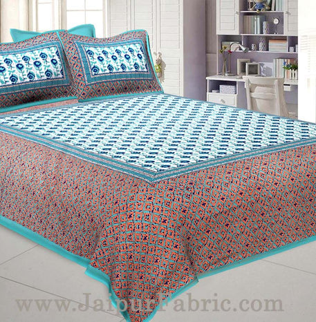 Floral BedSheet Double Bed with SeaGreen Base