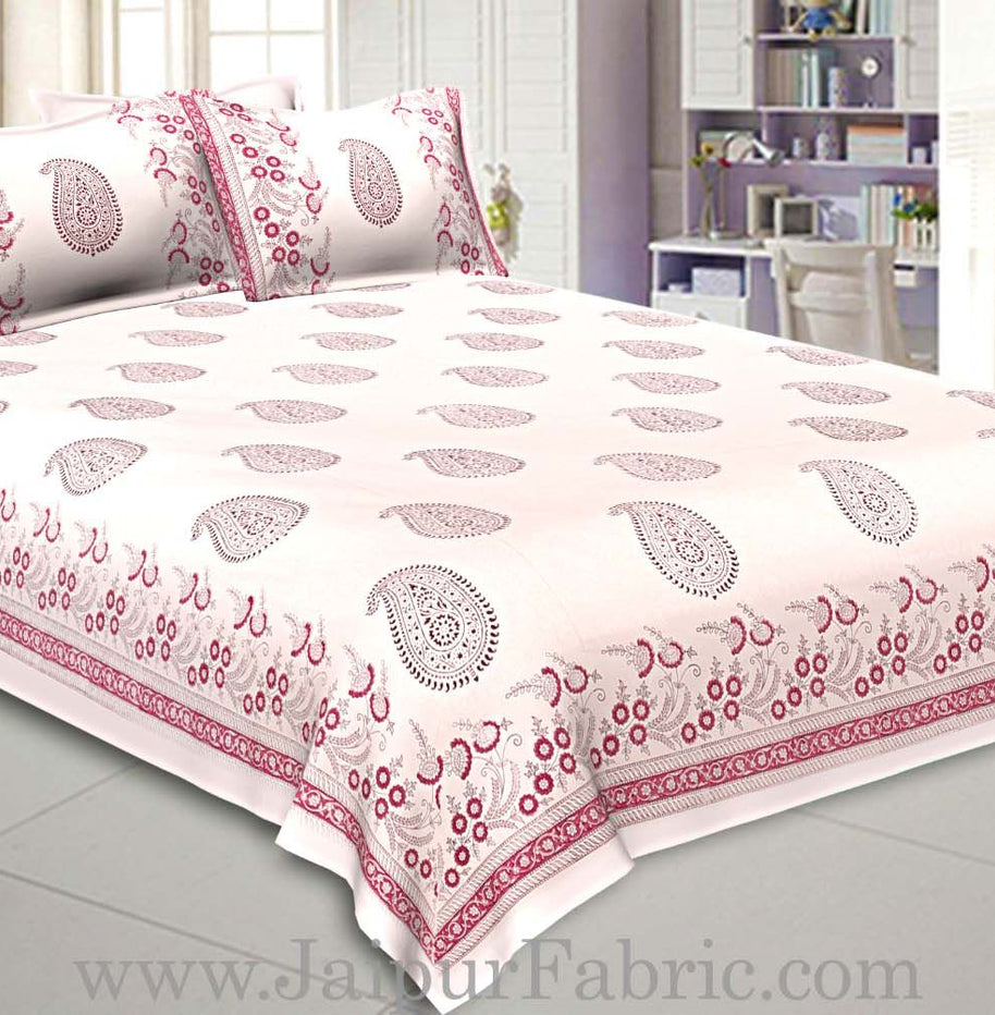 Double Bed Sheet White Base With Kadhi Print Blue Paisley  Hand Block Print Super Fine  Cotton