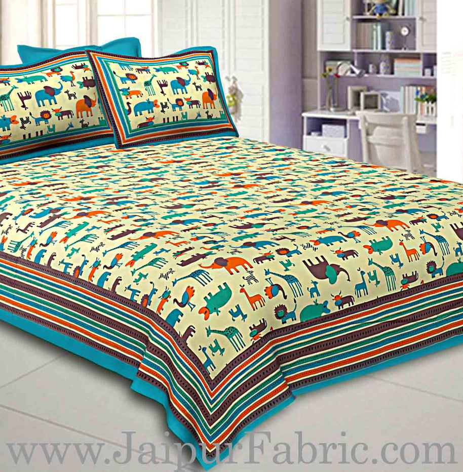 Double bedsheet Blue Color  Animal Pattern Smooth Touch With 2 Pillow Cover