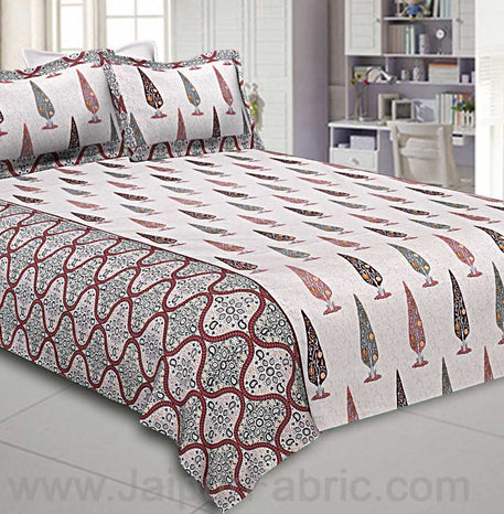 Double Bedsheet Maroon Barmeri Pine Tree Print