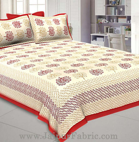 Maroon Trees Double Bedsheet With 2 Pillow covers