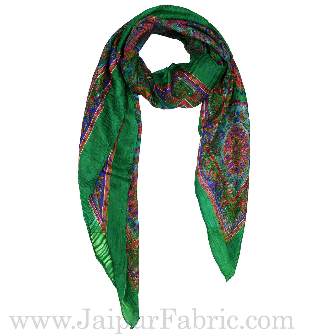 Silk Scarf Green Rangoli Multi Floral design