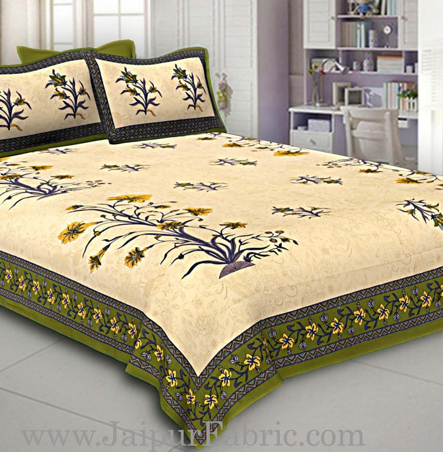 Green Border Tropical keri Design Cotton Double Bed Sheet