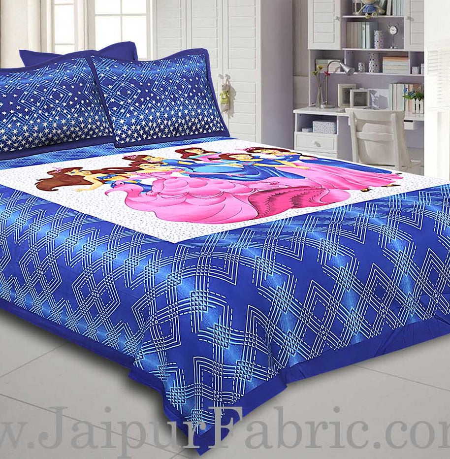 Blue Barbie Doll Cotton Double Bed Sheet