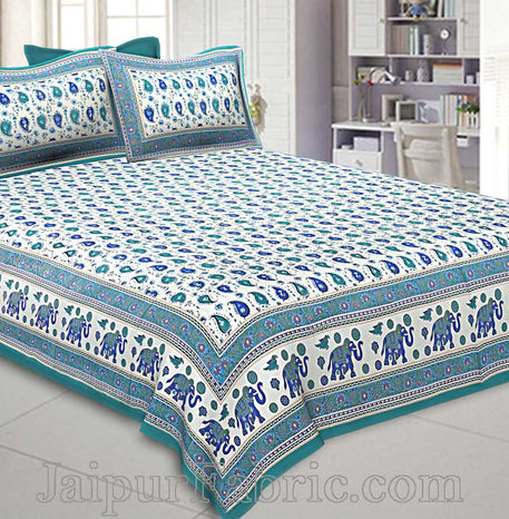 Double Bedsheet Paisley Sea Green Gold Print