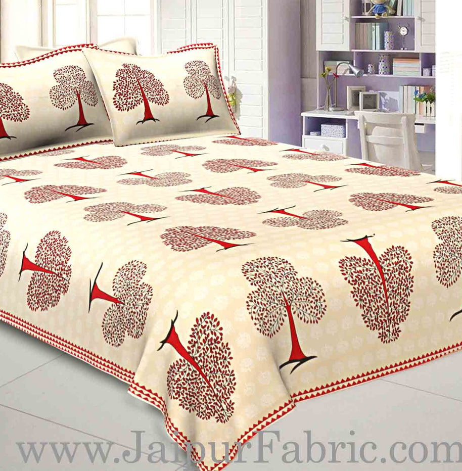 Double bedsheet Red Small Tree Smooth Cotton Screen Print