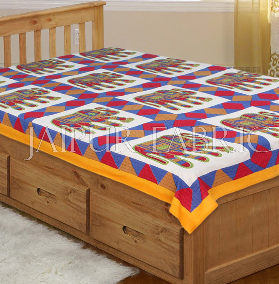 Yellow Border With Red and Blue Elephant Print Single Bedsheet