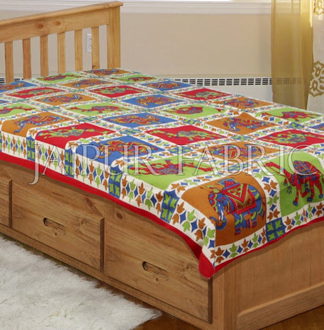 Red Border Rajasthani Camel and Elephant block print Single Bed sheets