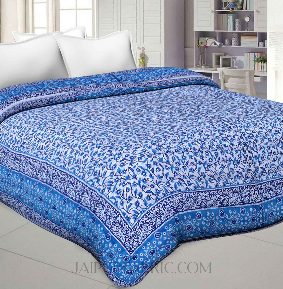 Blue Manjari Jaipuri Double Bed Quilt