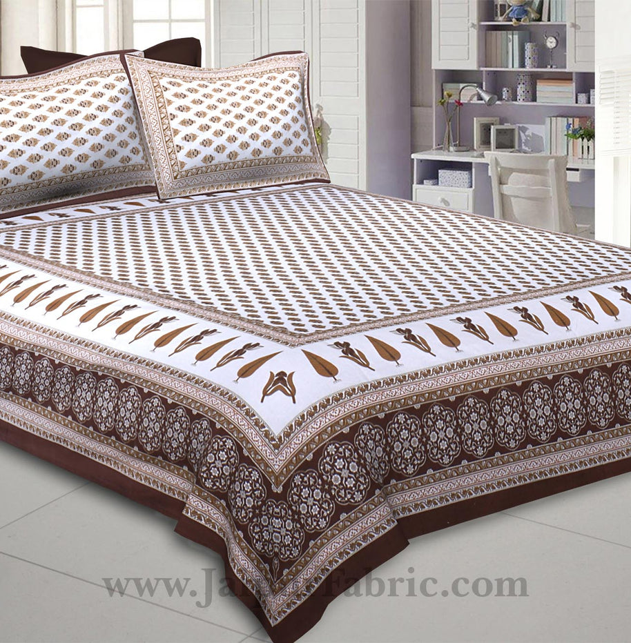 Shaded Brown Gold Print Double Bedsheet