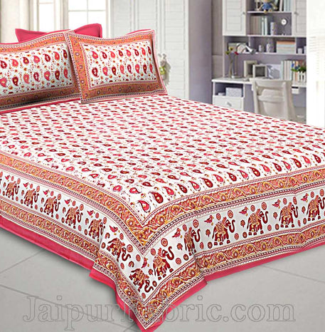 Double Bedsheet Paisley Watermelon Pink Gold Print