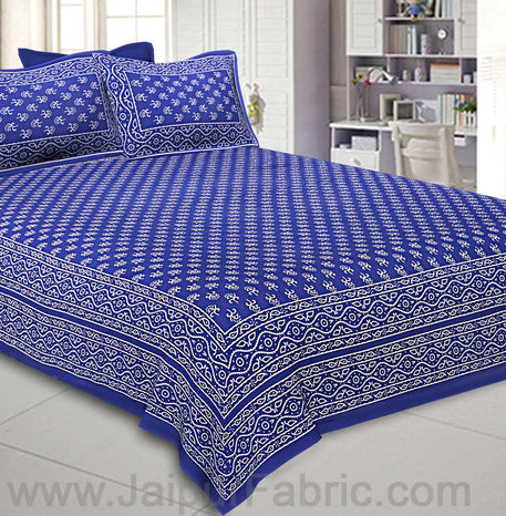 Double Bedsheet Royal Blue Small Leaf Print