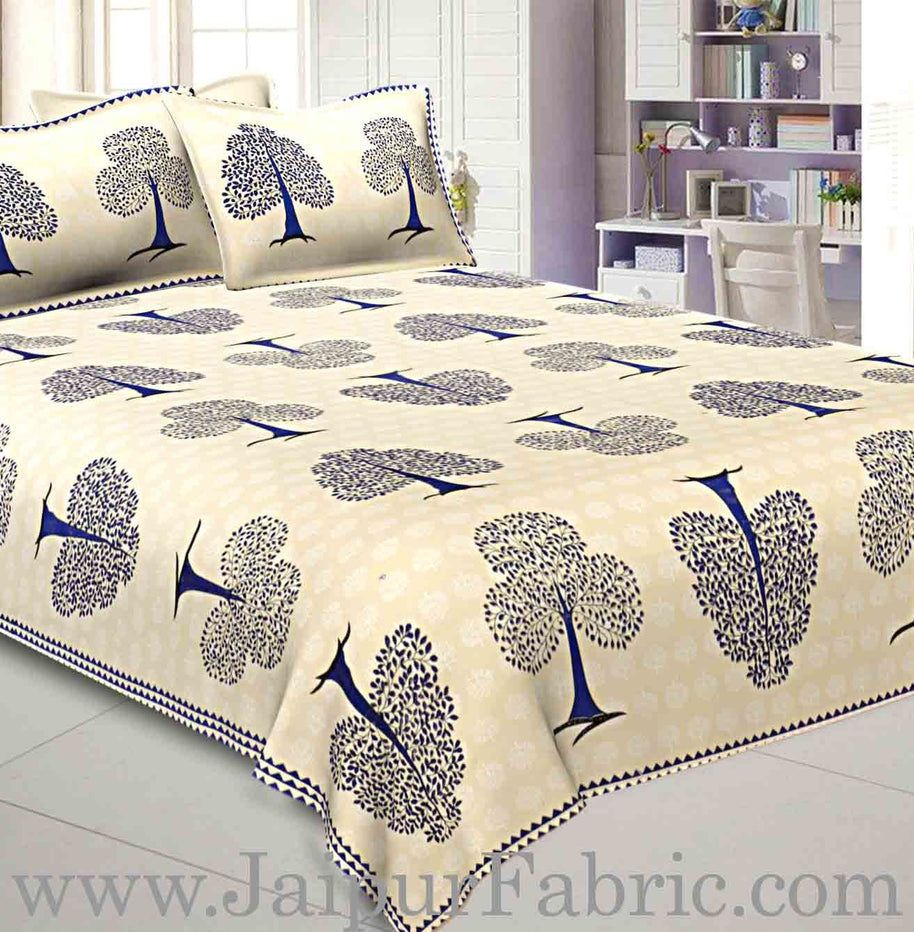 Double bedsheet Blue Small Tree Smooth Cotton Screen Print