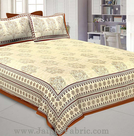 Brown Gamla block Double Bedsheet With 2 Pillow covers