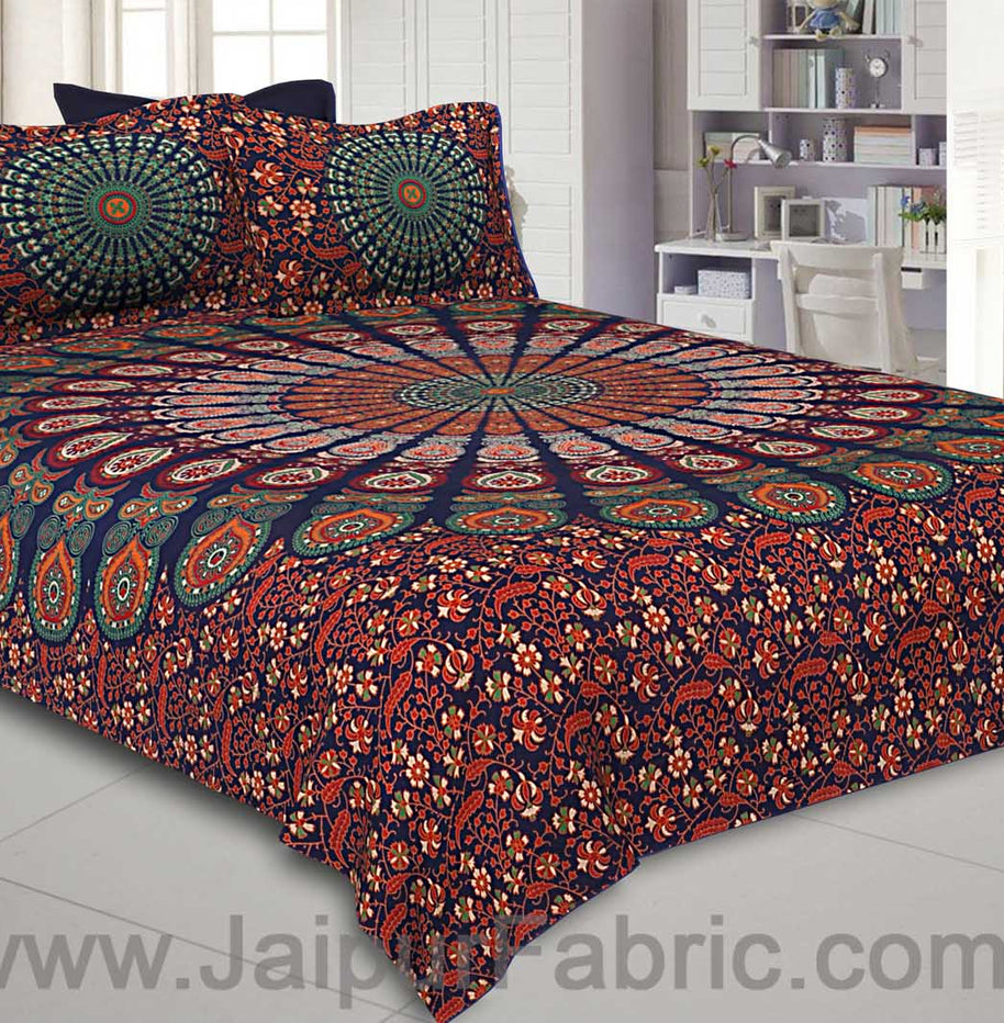 Colorful Mandala Double Bedsheet Tapestry with 2 Pillow Covers