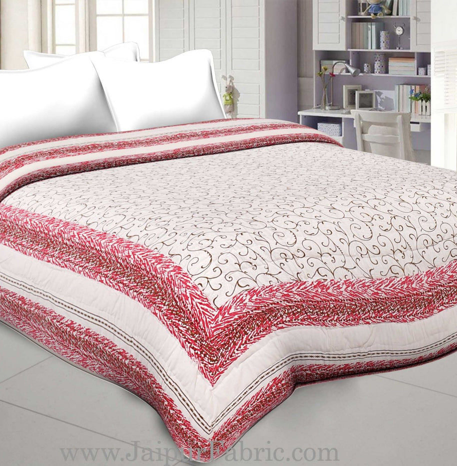 Pink Border  With Light Base Golden Boota print Both Side Printed Double Quilt