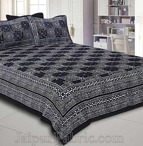 Double Bedsheet Dabu Indigo Dye Black Geometric Patteren